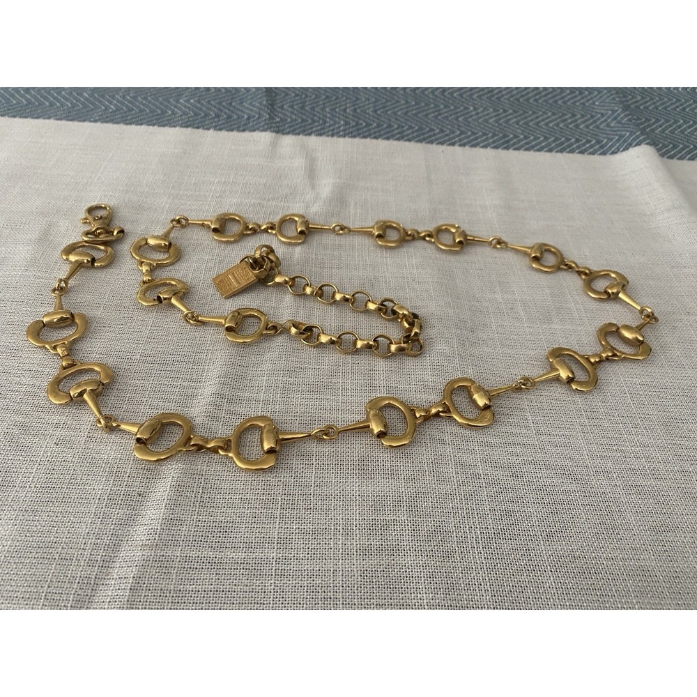 VTG 80's Gold Tone Horsebit Equestrian Chain Belt Double Ring Link 44" Long Adj - Picture 2 of 7